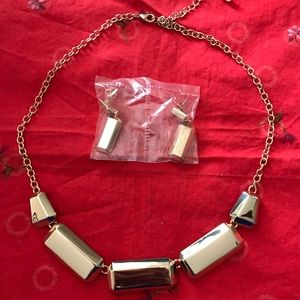 Gold Bar Necklace & Earrings Set